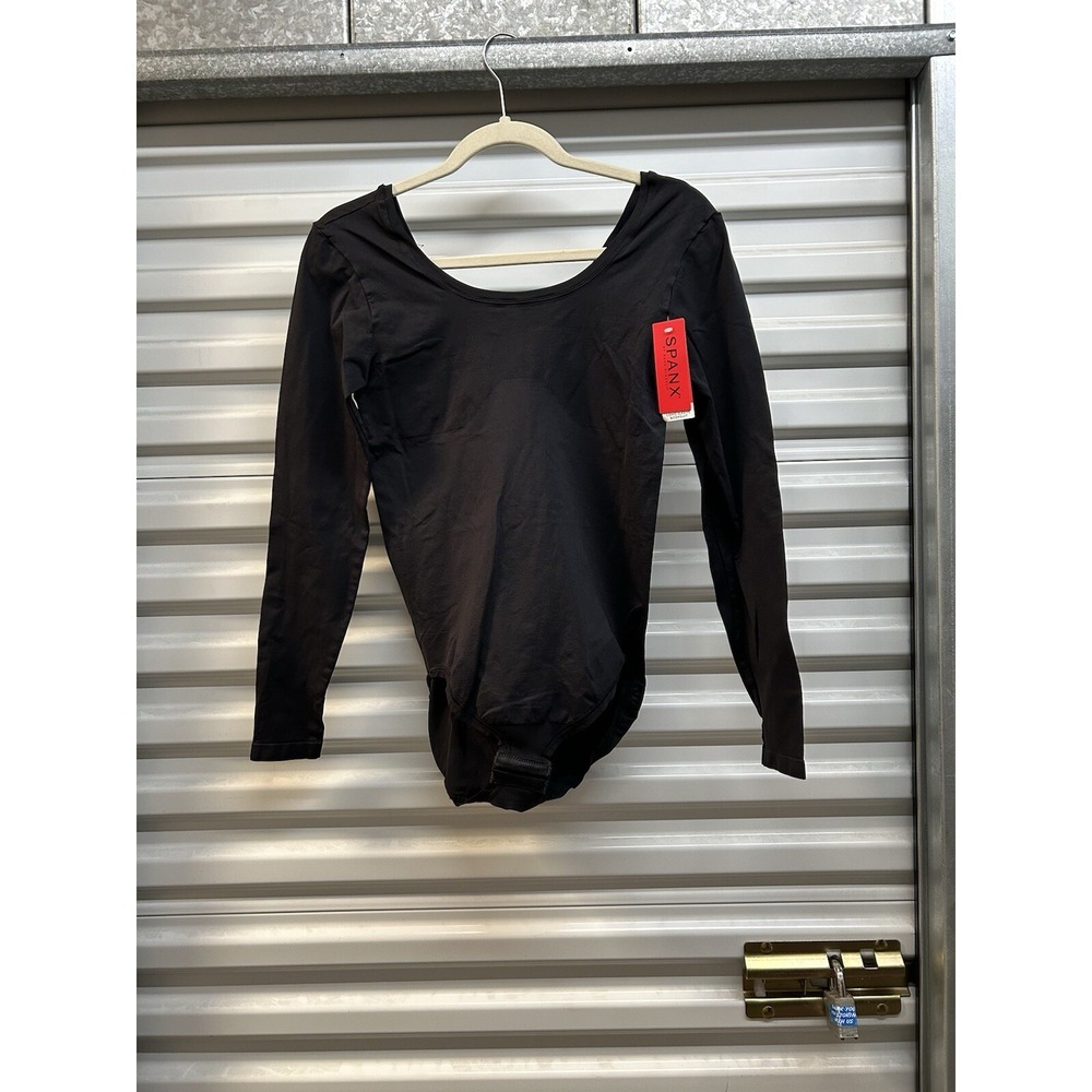 Spanx Body Suit Women's XL Very Black Style FS6015 Slimming Shaping Long Sleeve